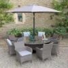 LG Outdoor Monaco Sand 8 Seat Dining Set With Weave Lazy Susan And Parasol -Garden Supply Store 51131 30466